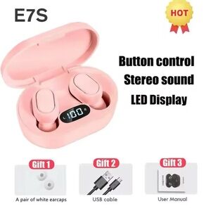 E7S Pink Wireless Earbuds with LED Display
